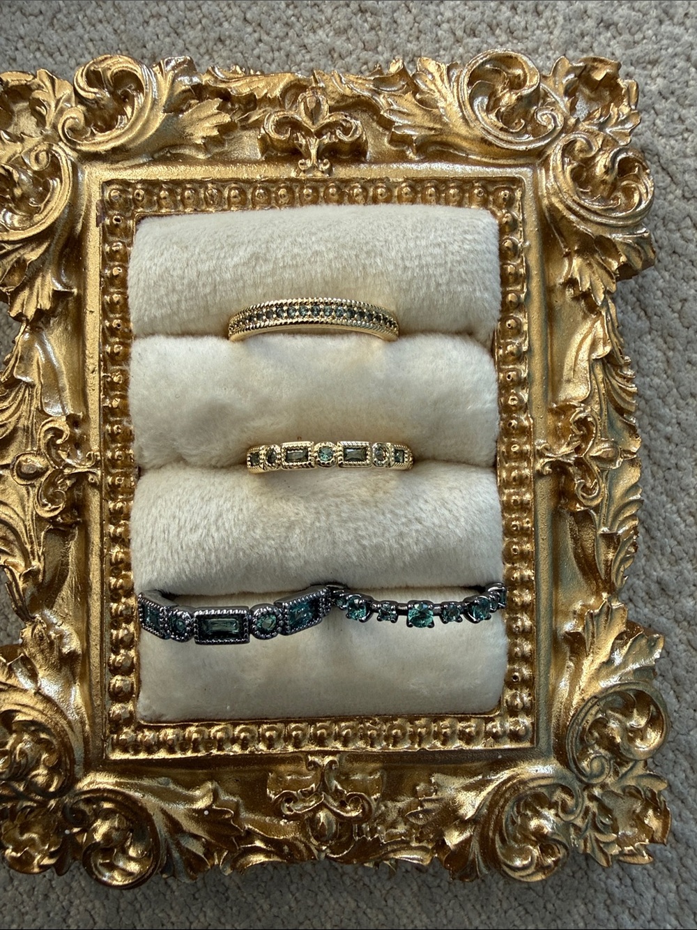 Gold and Green Crystal Stackable Bomb Party Delicate Rings size 5